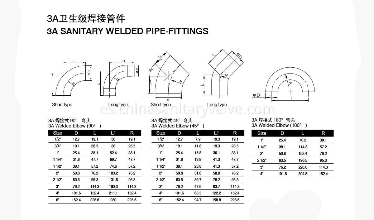 3A Sanitary Welded Elbows Drawing